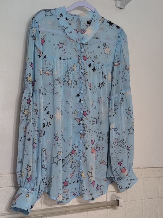 torrid Tops - Torrid Light Blue Star-Print Button Down Blouse